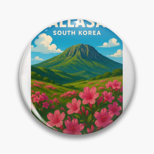 Item preview, Hallasan Volcano South Korea with Pink Azaleas and Green Slopes designed and sold by Places On Earth.
