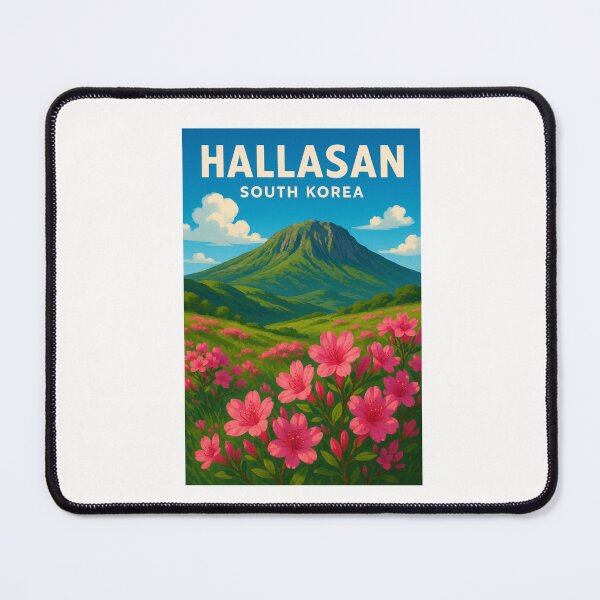 Item preview, Hallasan Volcano South Korea with Pink Azaleas and Green Slopes designed and sold by Places On Earth.
