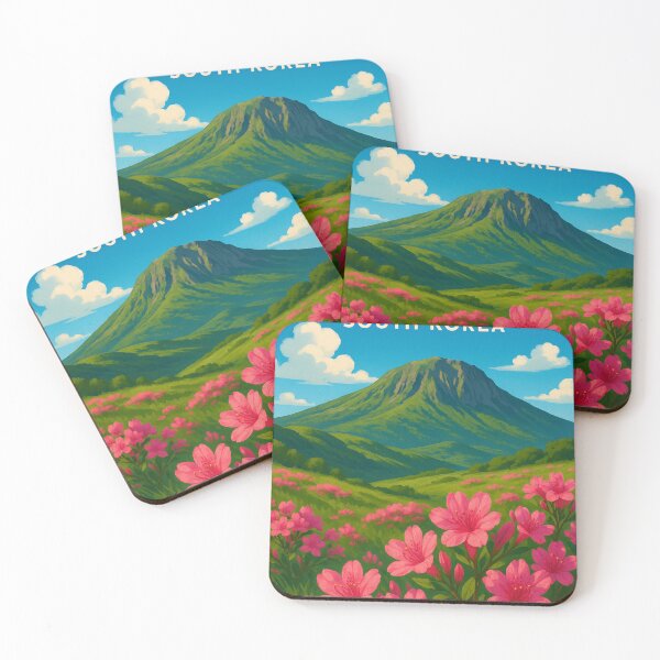 Item preview, Hallasan Volcano South Korea with Pink Azaleas and Green Slopes designed and sold by Places On Earth.