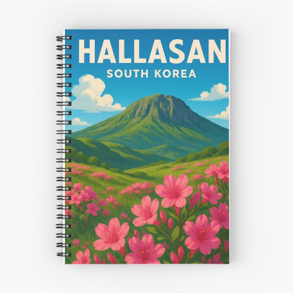 Item preview, Hallasan Volcano South Korea with Pink Azaleas and Green Slopes designed and sold by Places On Earth.
