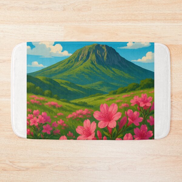 Item preview, Hallasan Volcano South Korea with Pink Azaleas and Green Slopes designed and sold by Places On Earth.