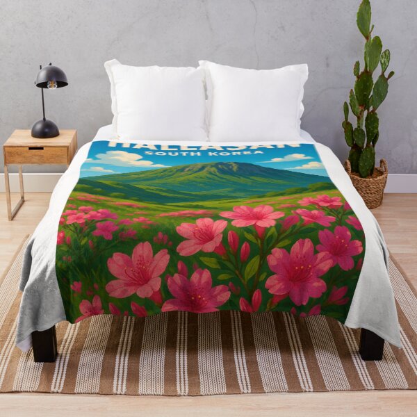 Item preview, Hallasan Volcano South Korea with Pink Azaleas and Green Slopes designed and sold by Places On Earth.