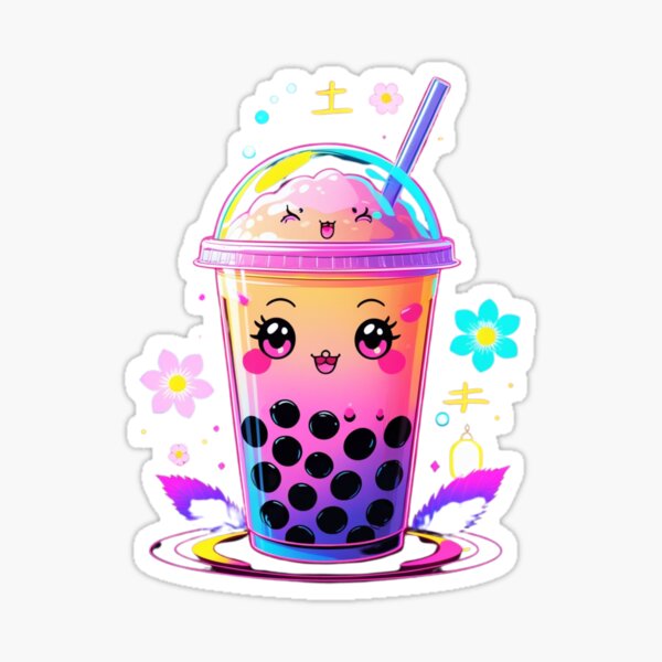 Artikel-Vorschau von Kawaii Neon Boba – Fröhlicher Bubble Tea in süßen Farben, designt und verkauft von BaisaStudio.