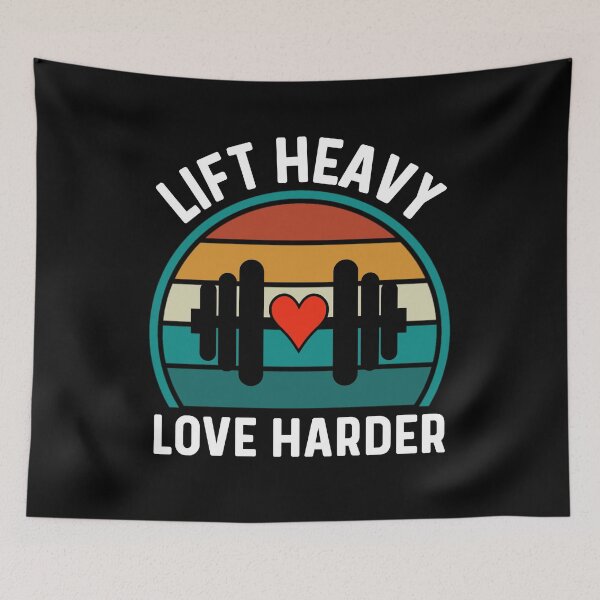 Item preview, Lift Heavy Love Harder - Retro Fitness Motivational Barbell Heart Quote designed and sold by Sunserize Designs.