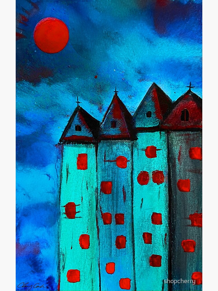 Thumbnail 3 of 3, Poster, blue city red moon designed and sold by shopcherry.
