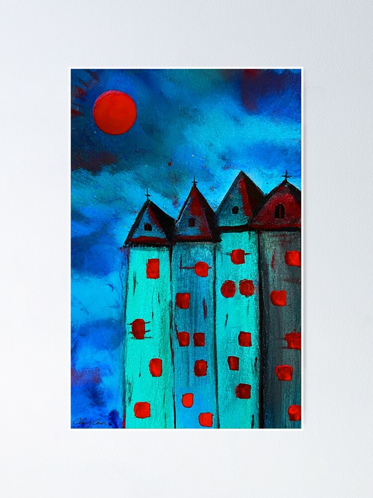 Thumbnail 1 of 3, Poster, blue city red moon designed and sold by shopcherry.