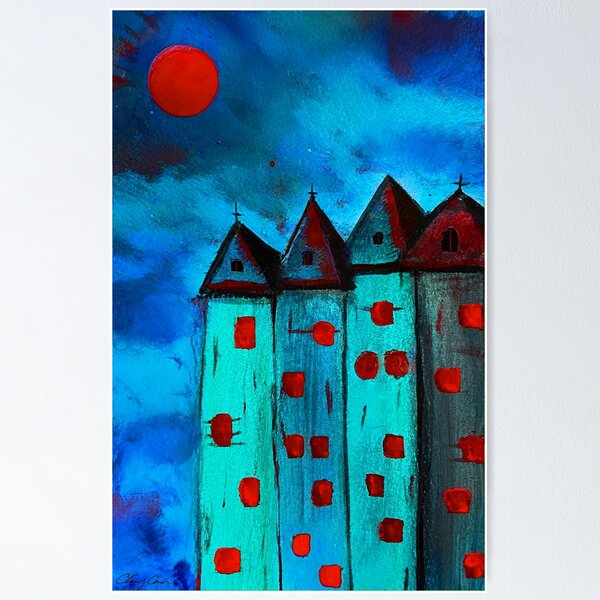 Artikel-Vorschau von blaue Stadt roter Mond, designt und verkauft von shopcherry.