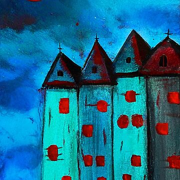 Artwork thumbnail, blue city red moon by shopcherry