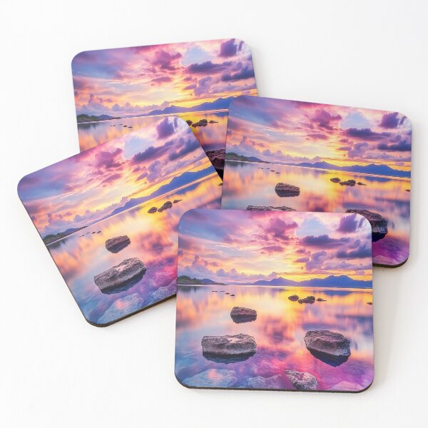 Item preview, A beautiful Rocky beach at sunset in long exposure - Landscape photography designed and sold by TheArtistOf2022.