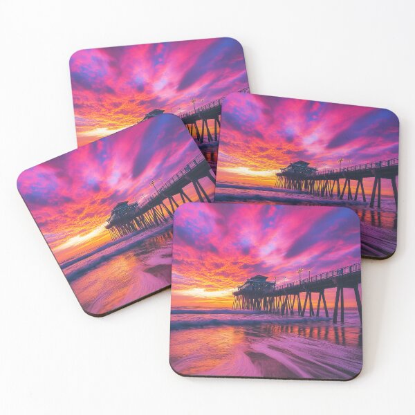 Item preview, Sandy beach with pier at sunset in long exposure - Landscape photography designed and sold by TheArtistOf2022.