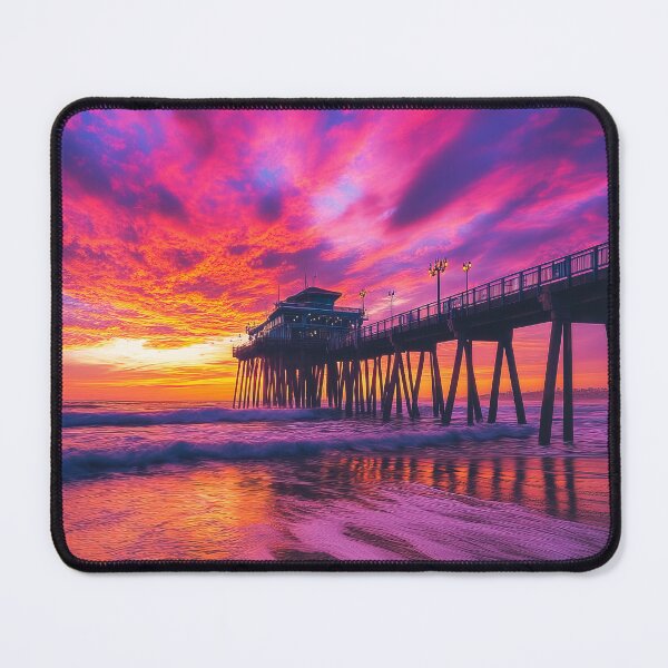 Item preview, Sandy beach with pier at sunset in long exposure - Landscape photography designed and sold by TheArtistOf2022.