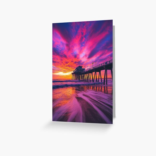 Item preview, Sandy beach with pier at sunset in long exposure - Landscape photography designed and sold by TheArtistOf2022.