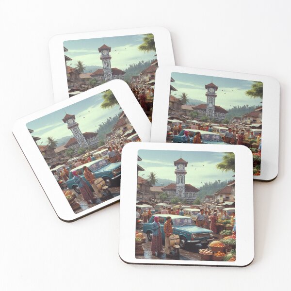 Item preview, 1980s Bukittinggi Market Scene – AI Black and White Artwork for Clothing and Accessories for City Lovers and Travelers designed and sold by knalpot-design.