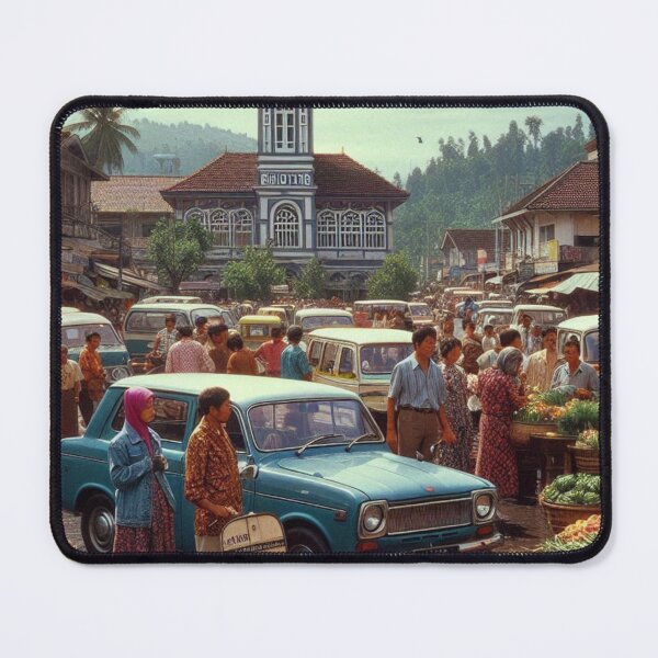 Item preview, 1980s Bukittinggi Market Scene – AI Black and White Artwork for Clothing and Accessories for City Lovers and Travelers designed and sold by knalpot-design.