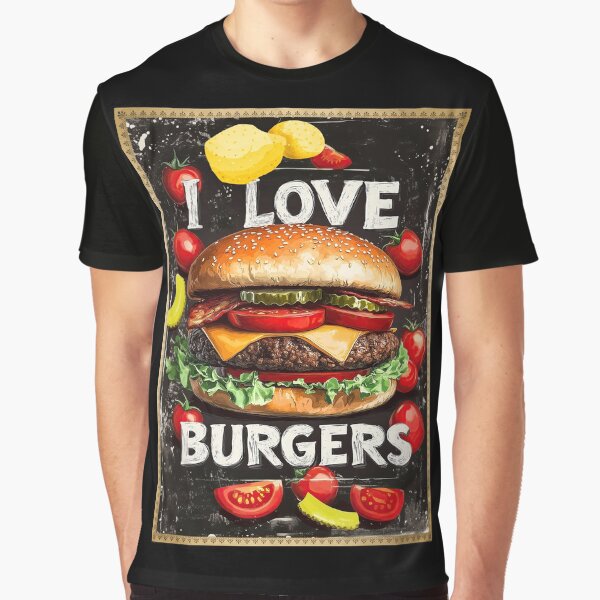 Item preview, I Love Burgers Digital Food Art Poster designed and sold by TheArtistOf2022.