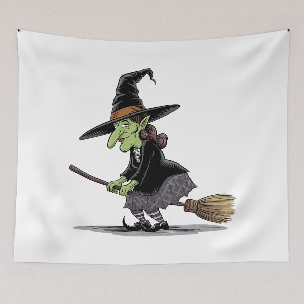 Item preview, An old green witch with a broom. designed and sold by Joseph Hail.