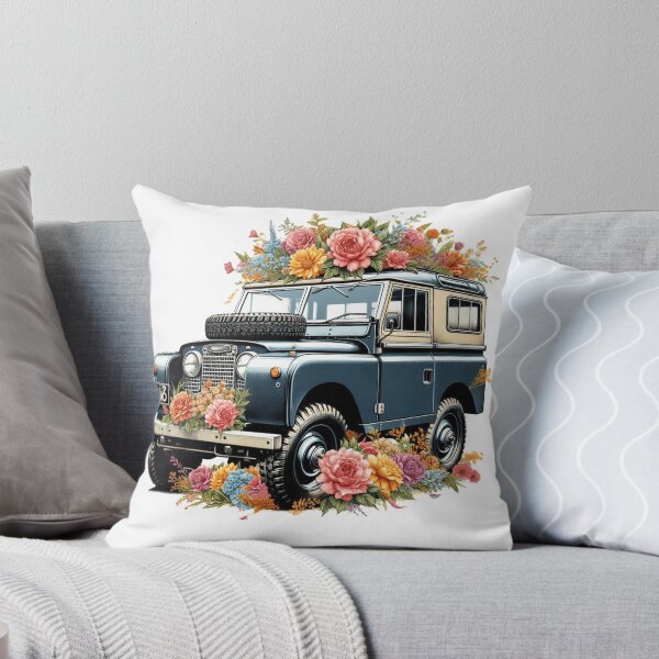 Artikelvorschau, schöner Vintage Land Rover mit Blumen entworfen und verkauft von nicnacc.