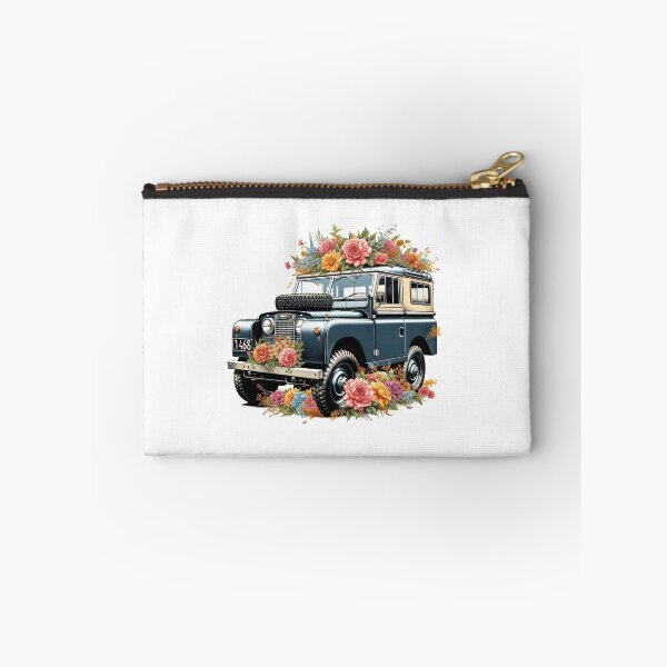 Artikelvorschau, schöner Vintage Land Rover mit Blumen entworfen und verkauft von nicnacc.
