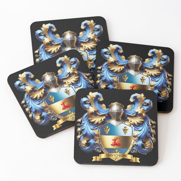 Item preview, Davidson Coat of Arms  Red Stag of Nobility, Blue and Gold Shield of Honor designed and sold by Highlandkings.