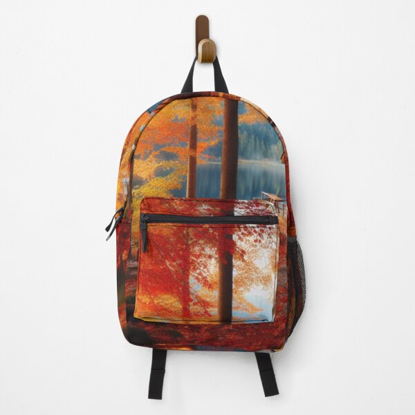 Item preview, cozy cabin in the woods surrounded by colorful autumn leaves designed and sold by BIZARRE PRINTS.