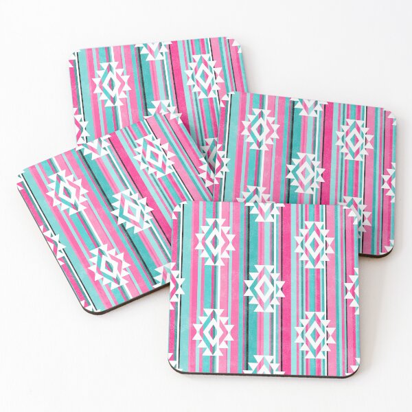 Item preview, Serape Stripes and Aztec Geometric Shapes Hot Pink and Turquoise Blue designed and sold by KrisInStitches.