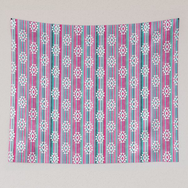 Item preview, Serape Stripes and Aztec Geometric Shapes Hot Pink and Turquoise Blue designed and sold by KrisInStitches.