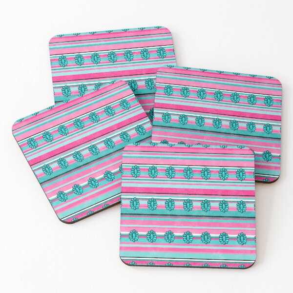 Item preview, Serape Stripes and Squash Blossoms Hot Pink and Turquoise Blue designed and sold by KrisInStitches.