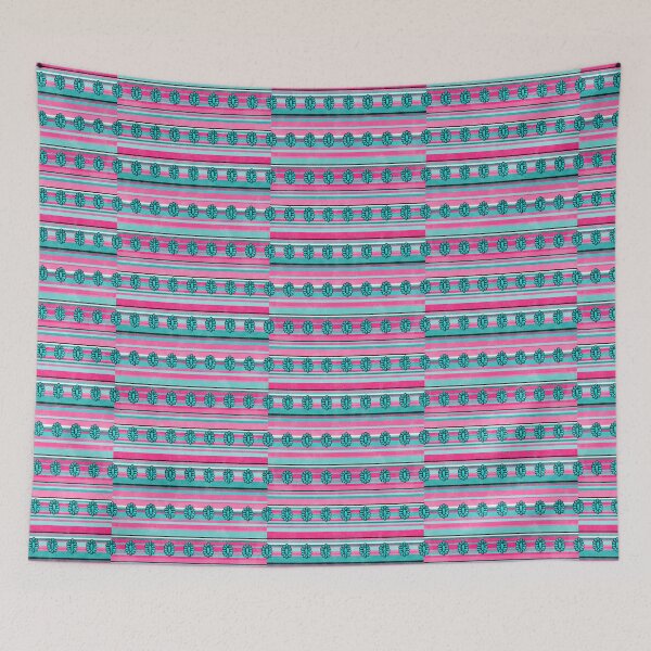 Item preview, Serape Stripes and Squash Blossoms Hot Pink and Turquoise Blue designed and sold by KrisInStitches.