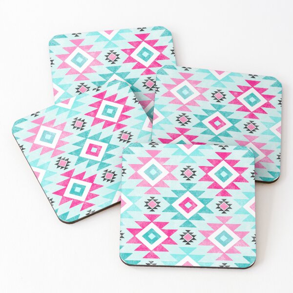 Item preview, Southwest Aztec Geometric Shapes Hot Pink and Turquoise Blue designed and sold by KrisInStitches.