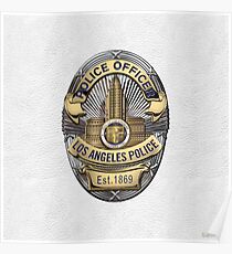 Los Angeles Police Department - LAPD Police Officer Badge over White Leather Poster