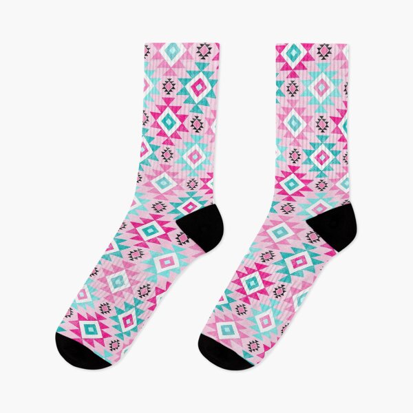 Item preview, Southwest Aztec Geometric Shapes Hot Pink and Turquoise Blue designed and sold by KrisInStitches.