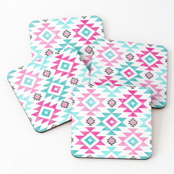 Item preview, Southwest Aztec Geometric Shapes Hot Pink and Turquoise Blue designed and sold by KrisInStitches.