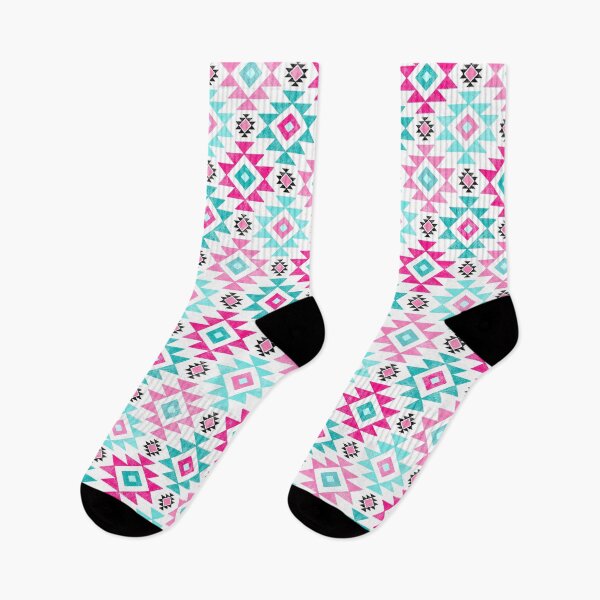 Item preview, Southwest Aztec Geometric Shapes Hot Pink and Turquoise Blue designed and sold by KrisInStitches.