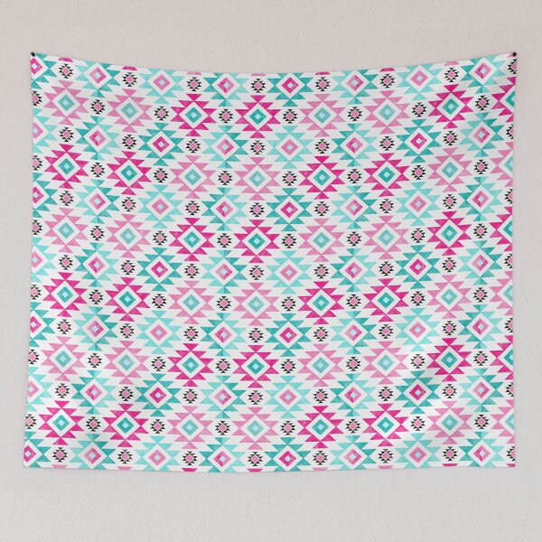 Item preview, Southwest Aztec Geometric Shapes Hot Pink and Turquoise Blue designed and sold by KrisInStitches.
