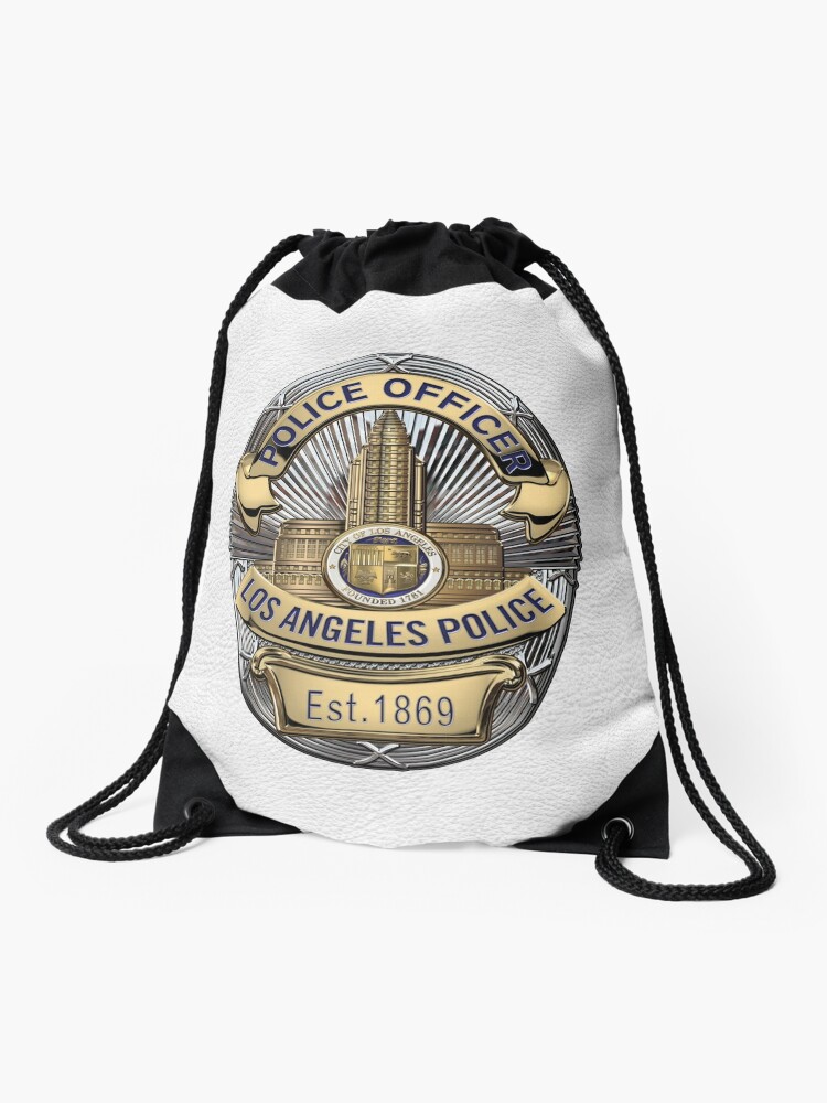 Los Angeles Police Department - LAPD Police Officer Badge over White  Leather | Drawstring Bag