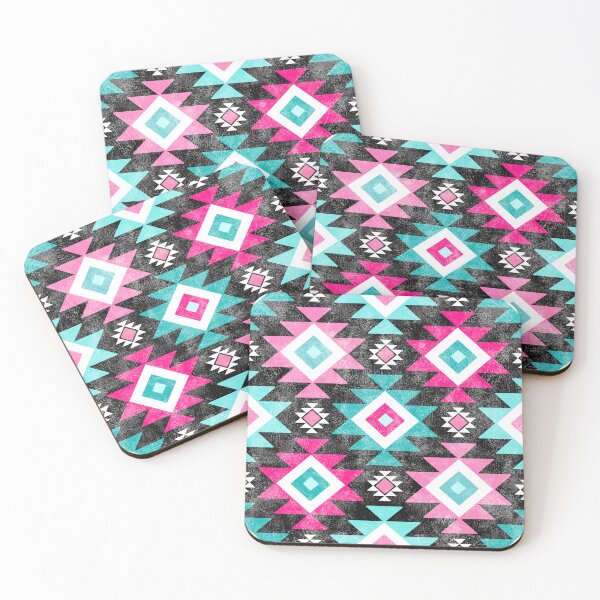 Item preview, Southwest Aztec Geometric Shapes Hot Pink and Turquoise Blue designed and sold by KrisInStitches.