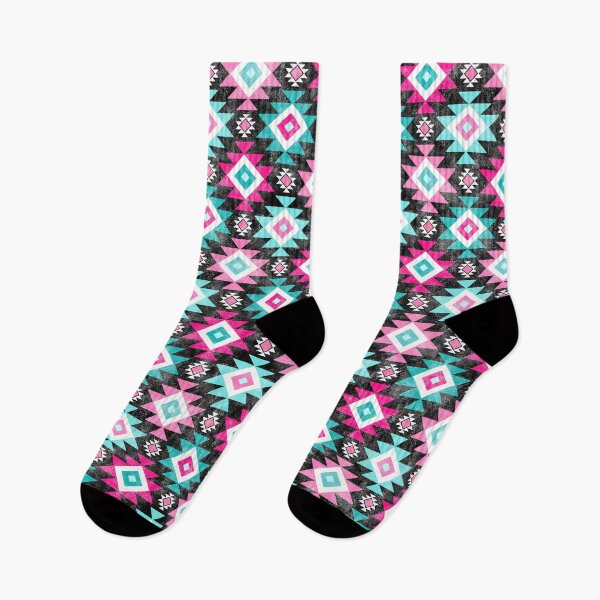Item preview, Southwest Aztec Geometric Shapes Hot Pink and Turquoise Blue designed and sold by KrisInStitches.