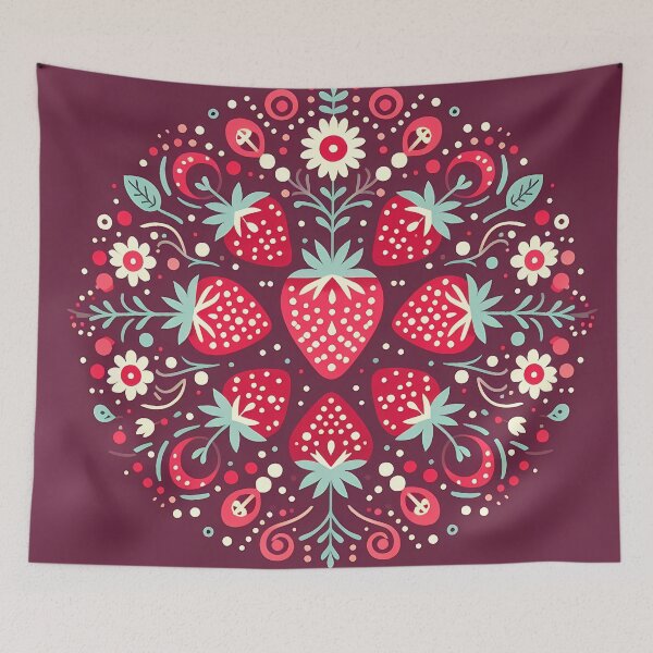 Item preview, Scandinavian Folk Art Summer of Strawberries - Cute Strawberries and Cream by heidiannemorris © designed and sold by FOLK ART FUSION.