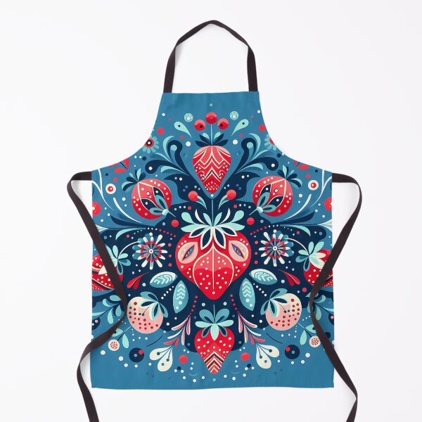 Item preview, Scandinavian Folk Art Summer of Strawberries - Cute Strawberry Bouquet on Blue by heidiannemorris © designed and sold by FOLK ART FUSION by heidiannemorris.