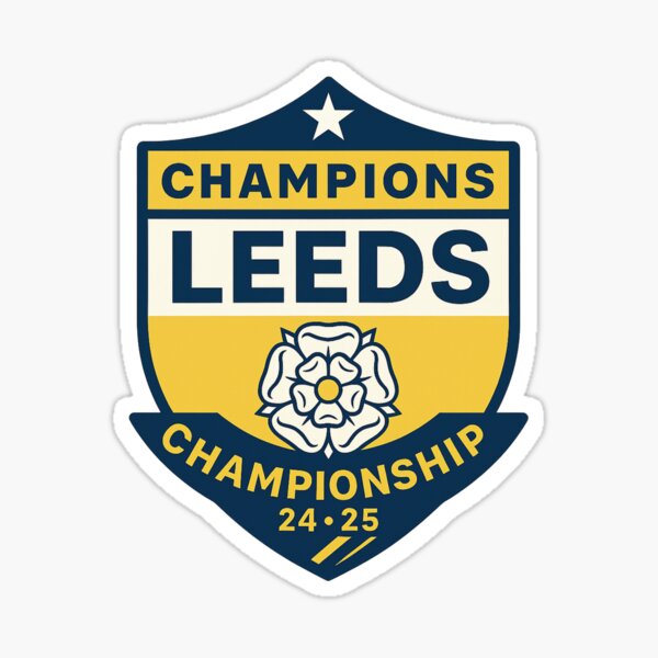 Vista previa del artículo con la obra «Insignia de campeón del Leeds 2024/25», diseñado y vendido por Final Whistle Art.