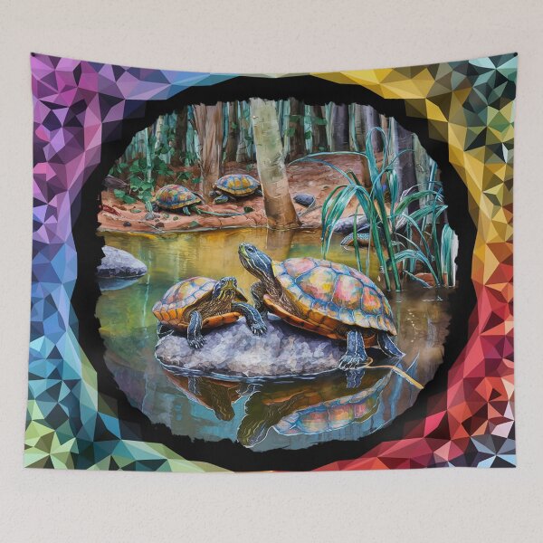 Item preview,   Vibrant Turtles Basking on Rock in Serene Pond Scene designed and sold by AnimalAirtistry.