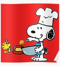Snoopy and Woodstock cooking - Sticker Poster