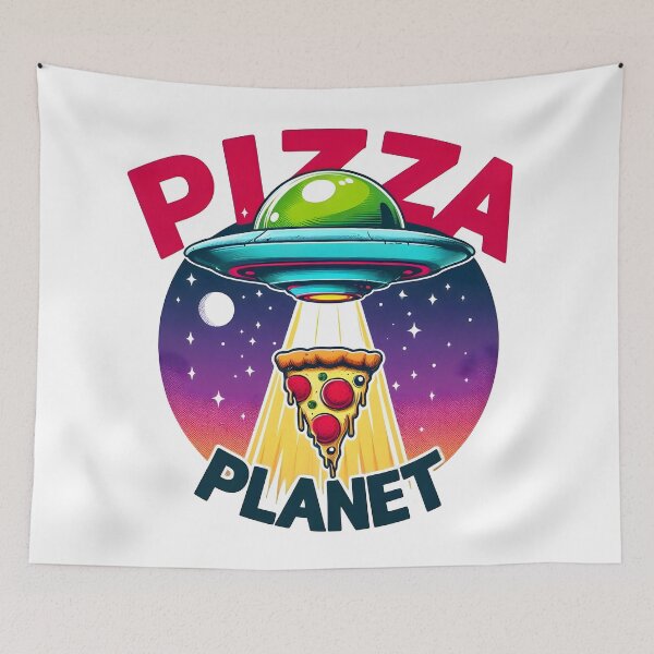 Item preview, pizza, pizza love, spaceship designed and sold by TrueArtVibes.