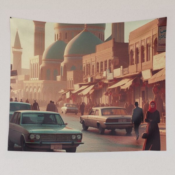 Item preview, 1980s Karbala City Center – AI Colorful Artwork of a Bustling Urban Scene for Clothing and Accessories for City Lovers designed and sold by knalpot-design.