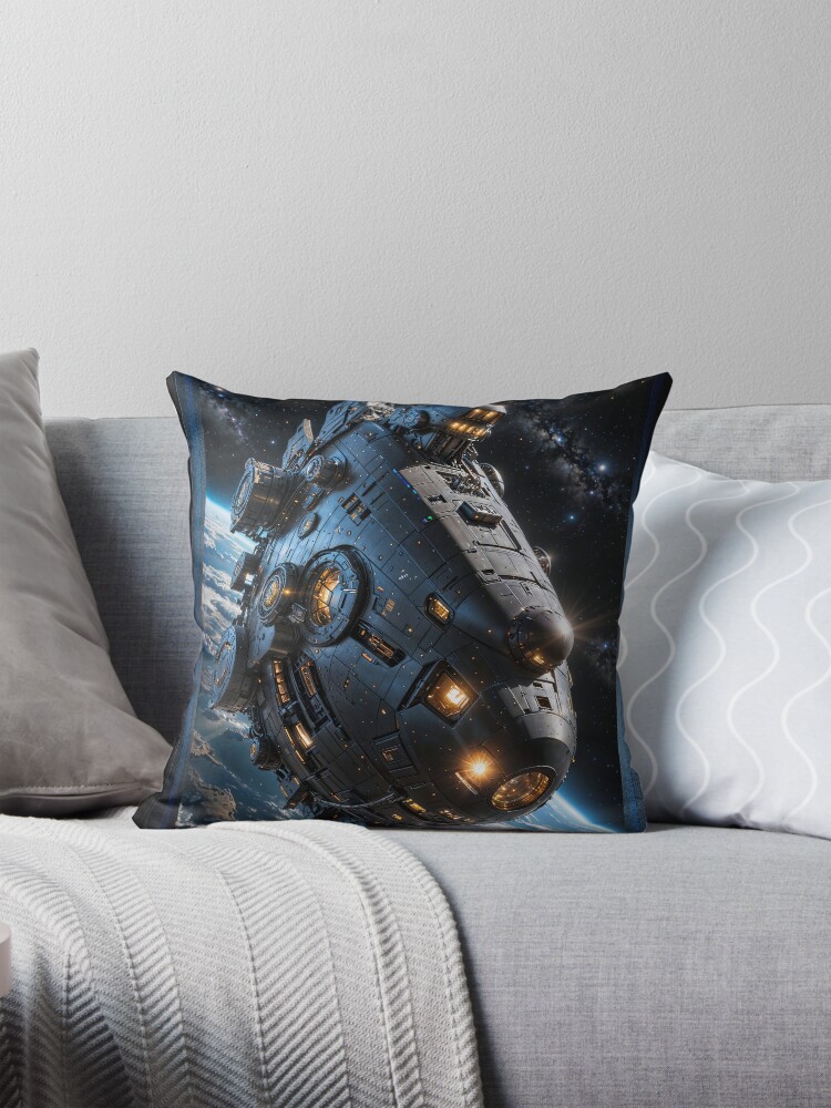 Stunning Sci-Fi View Of A Massive Spaceship In Orbit AI Concept Art by Xzendor7 4 Stunning Sci-Fi View Of A Massive Spaceship In Orbit Awesome AI Concept Art by Xzendor7 Decorative Art Print Throw Pillow