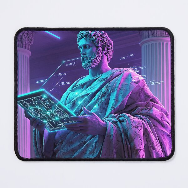 Item preview, Cyber Philosopher Marble Statue with Neon Holograms designed and sold by weirdfishes123.