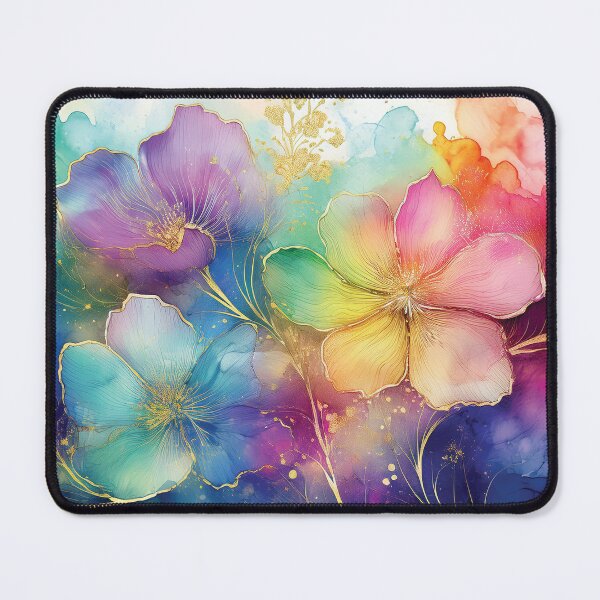 Item preview, Rainbow VINTAGE FLOWERS, multicolor and gold wildflower watercolour garden, colourful alcohol ink effect, bright vivid floral spring painting designed and sold by navitalidesign.