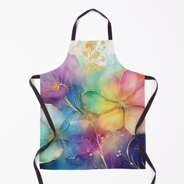 Item preview, Rainbow VINTAGE FLOWERS, multicolor and gold wildflower watercolour garden, colourful alcohol ink effect, bright vivid floral spring painting designed and sold by navitalidesign.