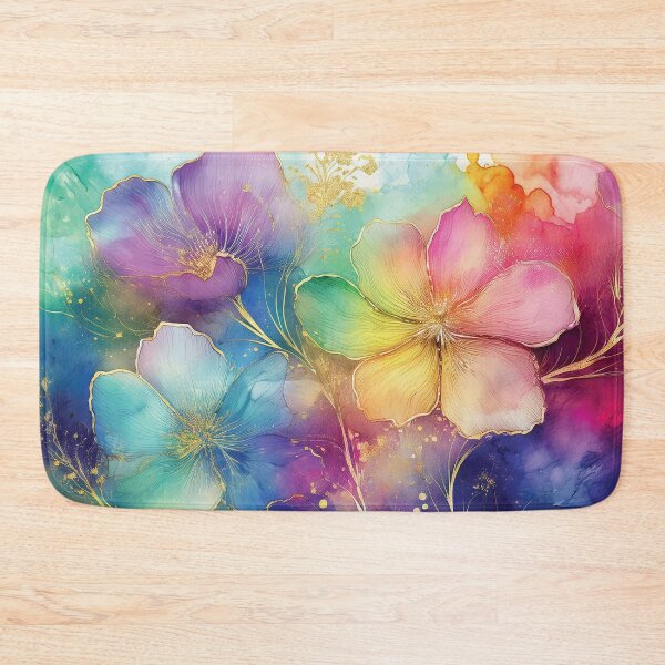Item preview, Rainbow VINTAGE FLOWERS, multicolor and gold wildflower watercolour garden, colourful alcohol ink effect, bright vivid floral spring painting  designed and sold by navitalidesign.
