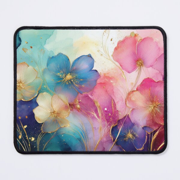 Item preview, Rainbow VINTAGE FLOWERS 2, multicolor and gold wildflower watercolour garden, colourful alcohol ink effect, bright vivid floral spring painting designed and sold by navitalidesign.